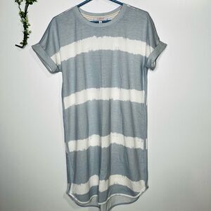 New Directions Womens T Shirt Midi Dress Short Sleeve Stripes Blue White Petite
